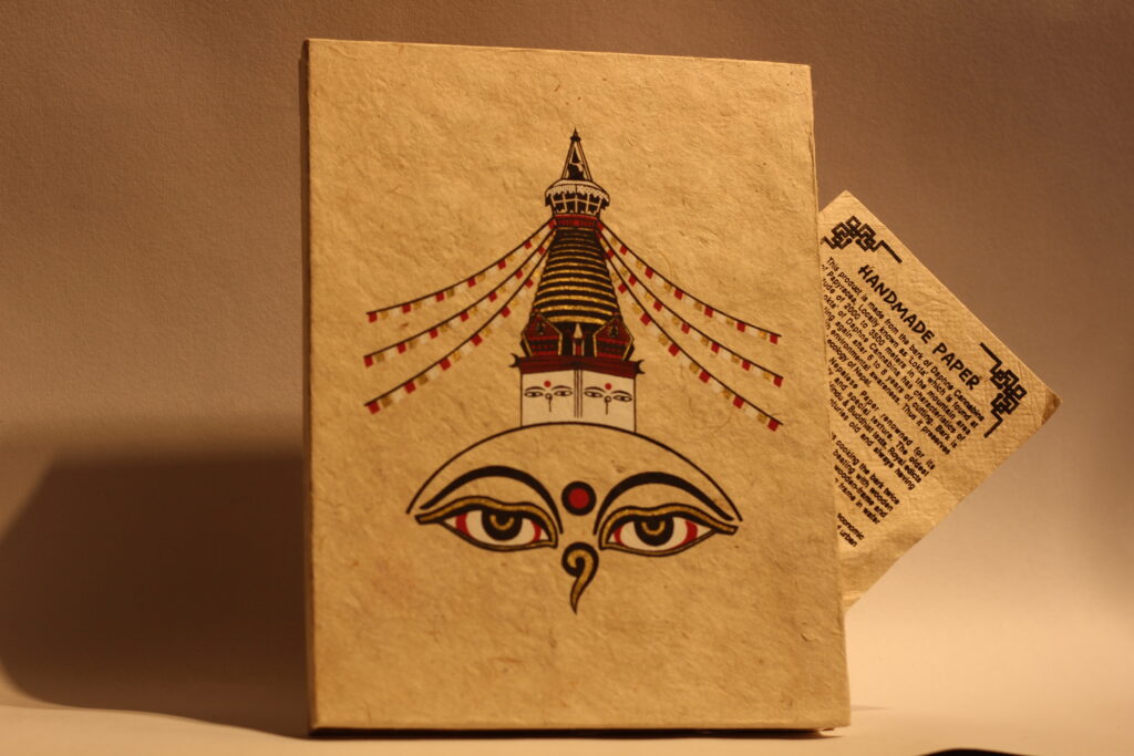 Handmade Lokta Paper Notebook – Boudhanath Stupa & Buddha Eyes Design